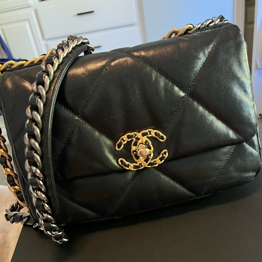 Chanel 19 Flap Bag, Goatskin, Small, Black